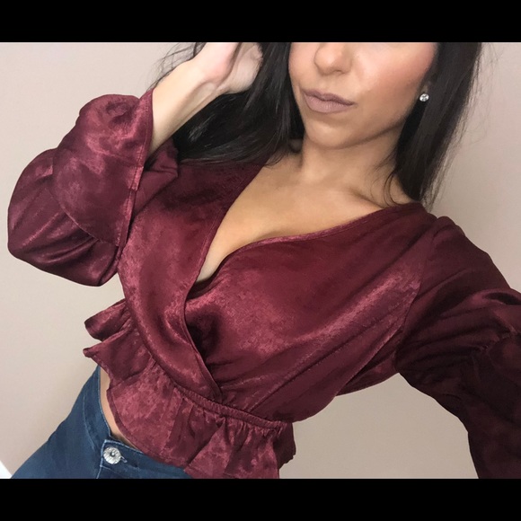 Burgundy Satin Top - Picture 5 of 6